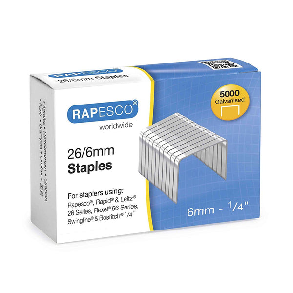 Galvanised Staples 26/6 - RAPESCO Pack of 5000 ROPS11662Z3
